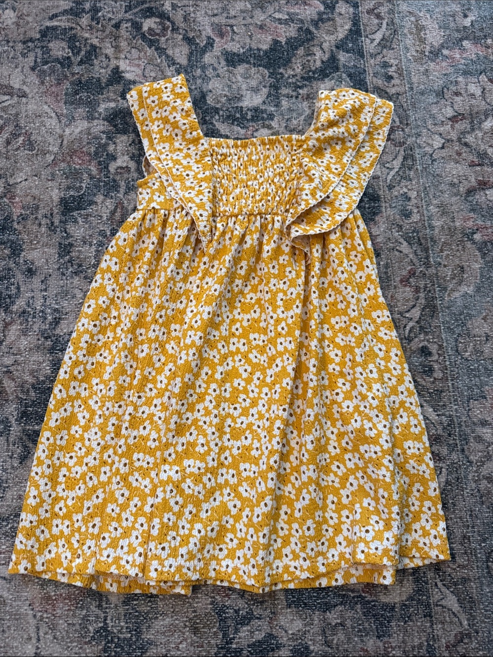 Zara Yellow Floral Smocked Ruffle Sundress